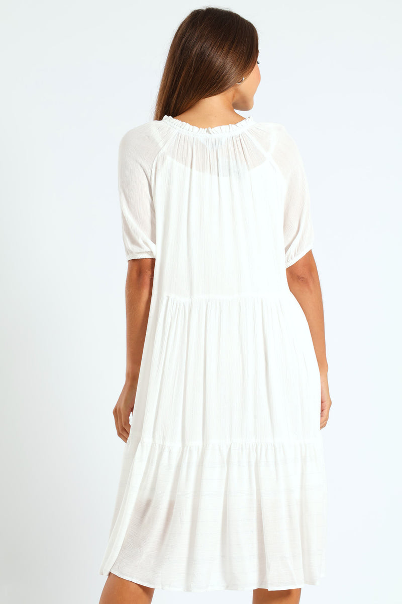Lurex Stripe Tiered Dobby Mini Dress - Bright White