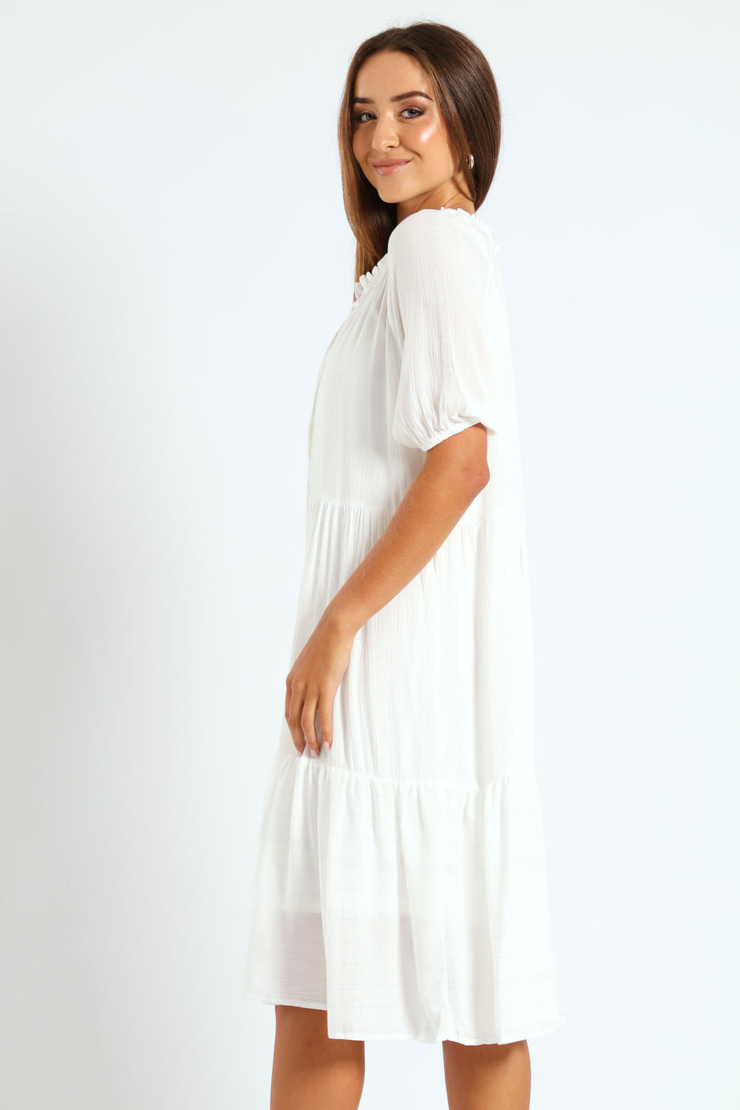 Lurex Stripe Tiered Dobby Mini Dress - Bright White