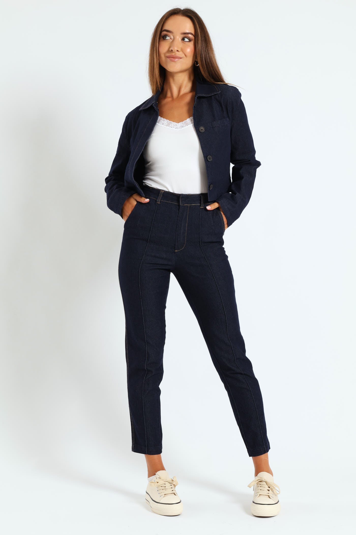 Ladies Tailored Boxy Denim Jacket - Dark Wash – Edgars