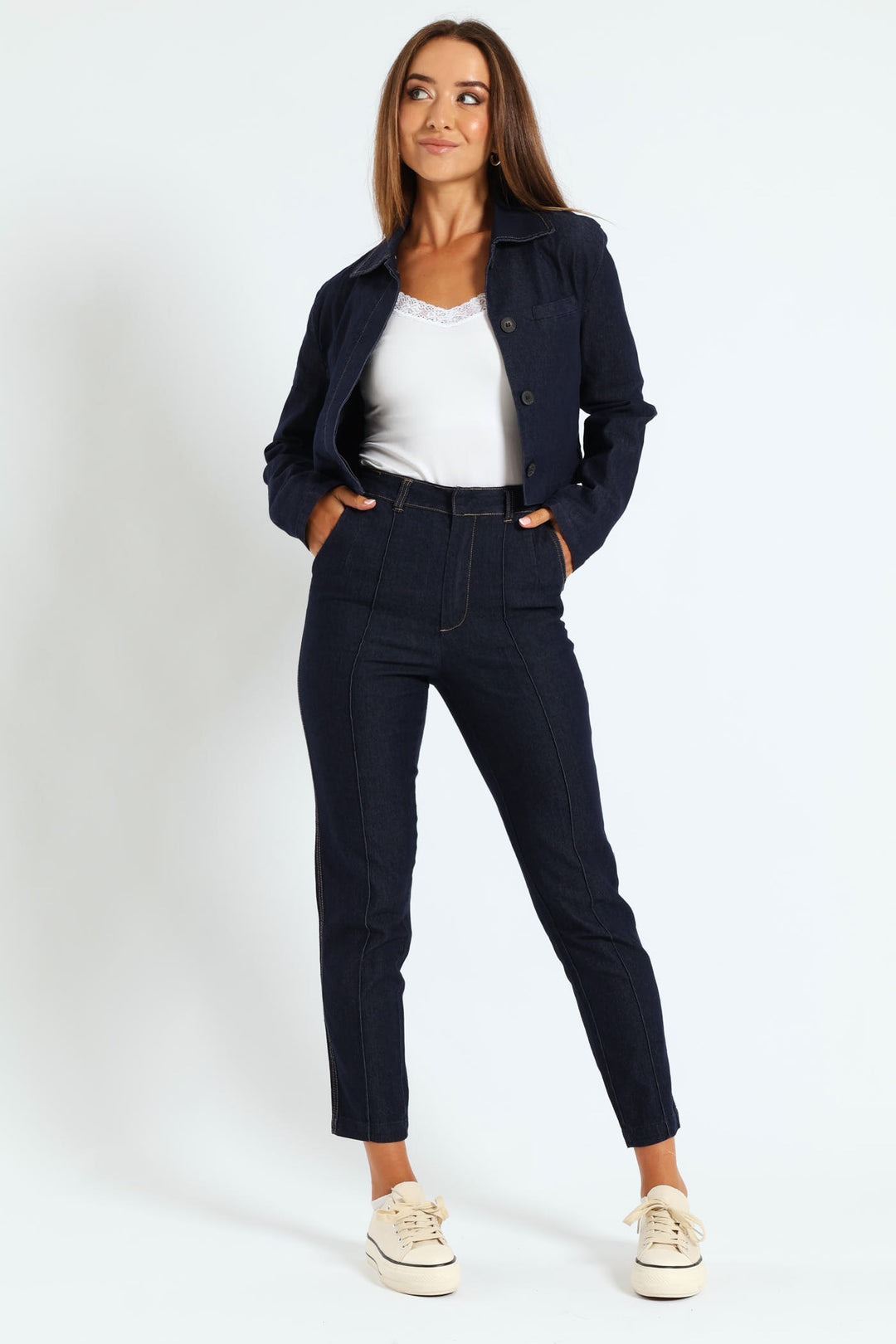 Tailored Boxy Denim Jacket - Dark Wash