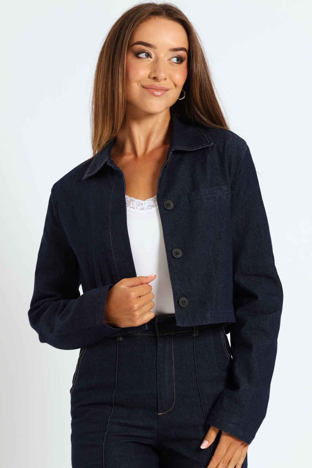 Tailored Boxy Denim Jacket - Dark Wash