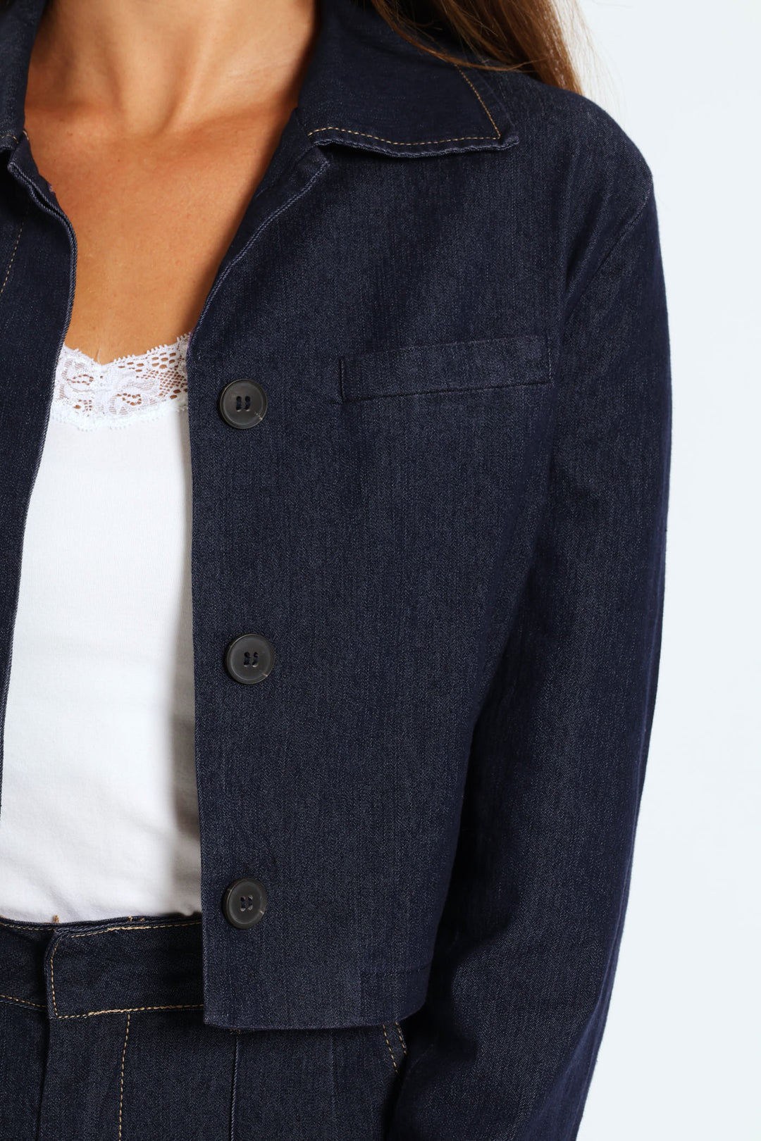 Tailored Boxy Denim Jacket - Dark Wash