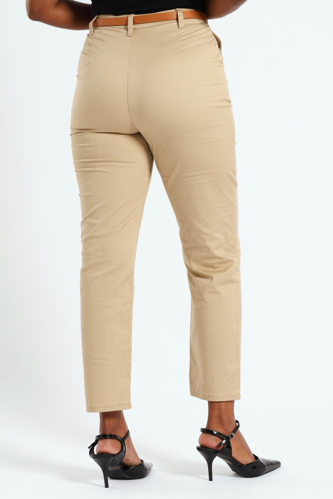 Belted Stretch Sateen Chino Pant - Stone