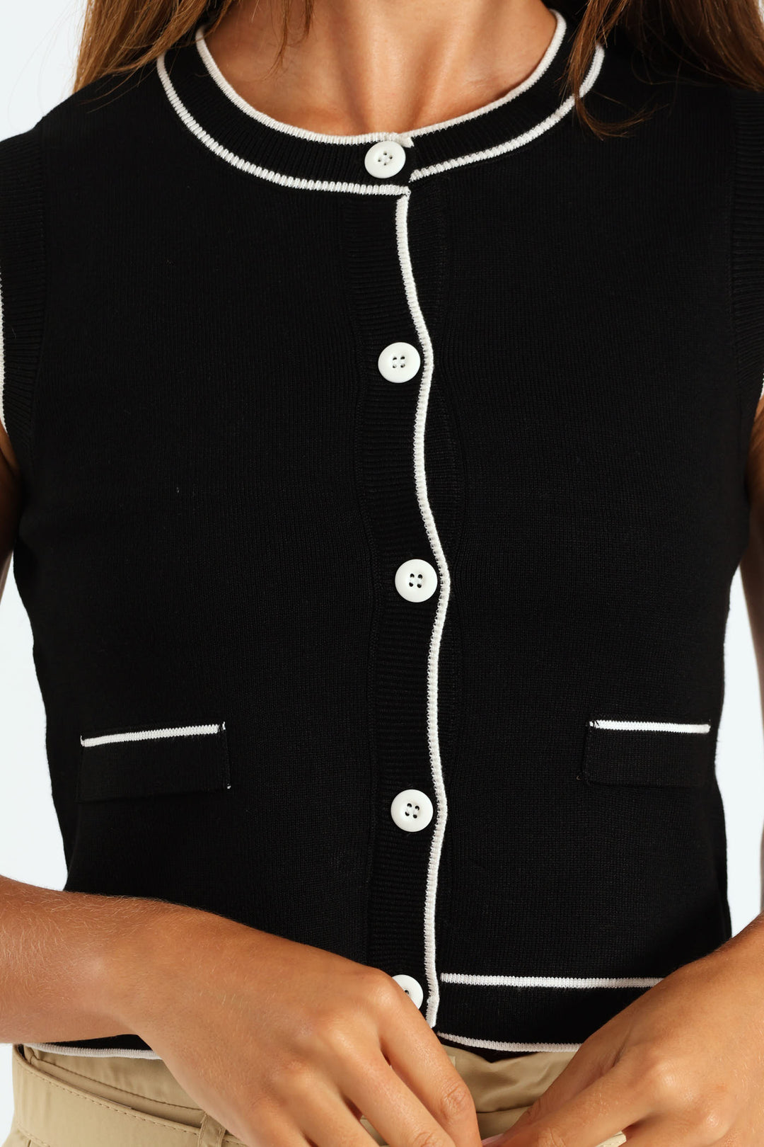 Tipped Cardigan - Black