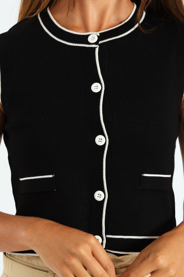 Tipped Cardigan - Black