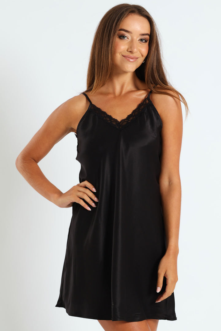 2 Pack Animal Print Satin Chemise - Black