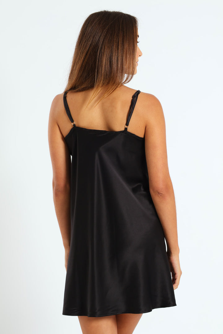 2 Pack Animal Print Satin Chemise - Black