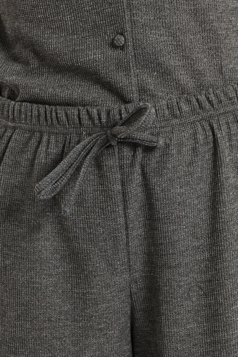 Button Through & Waffle Pant Set - Charcoal
