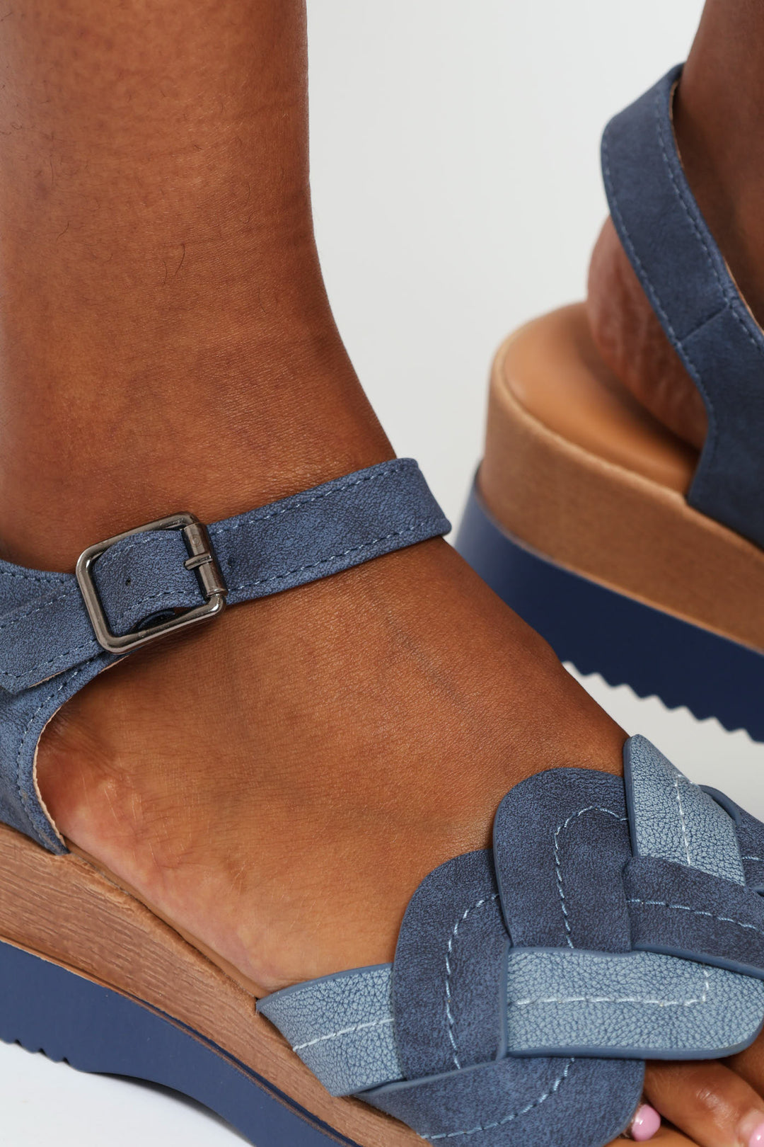 Lolly Woven Ankle Strap Platform Sandal - Denim