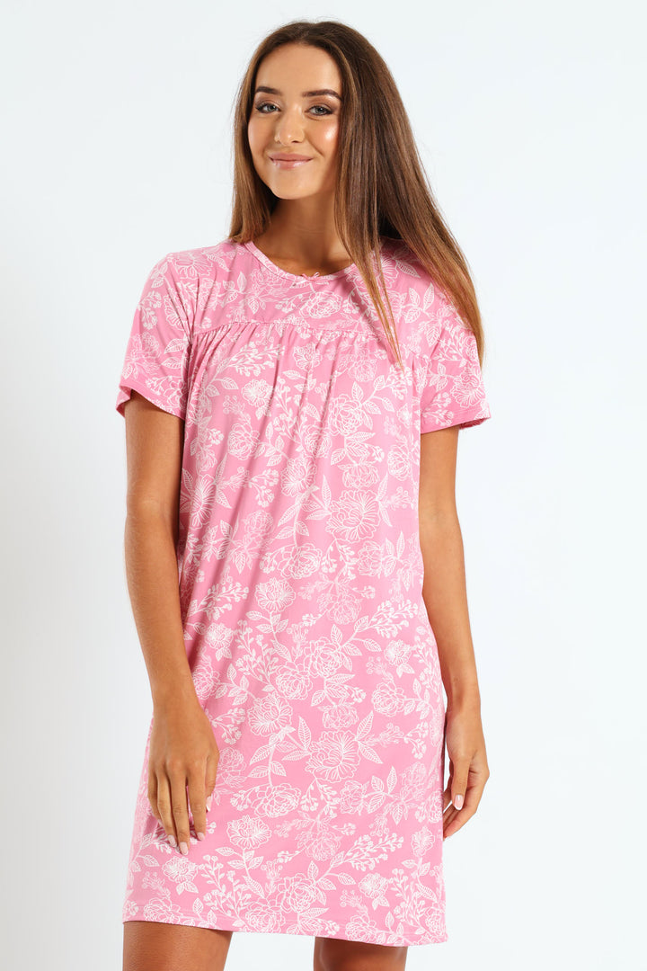 Floral Line Nighty - Pink