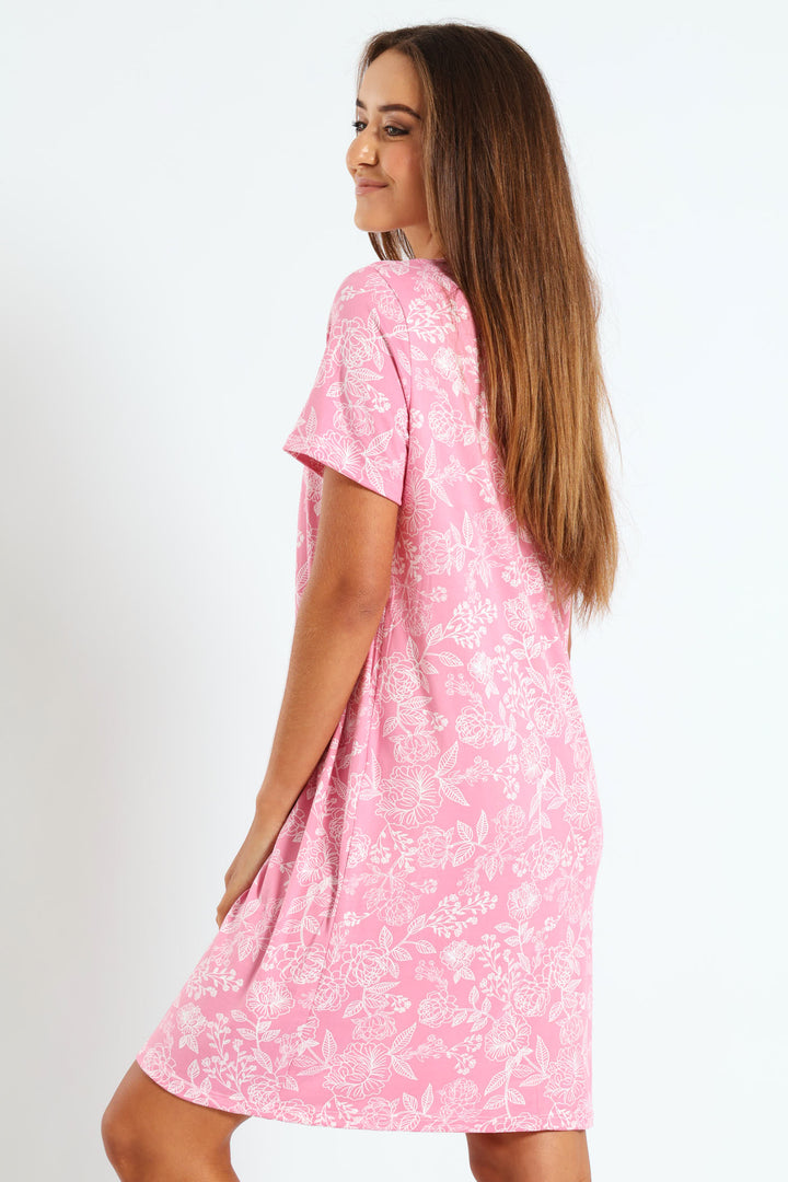 Floral Line Nighty - Pink
