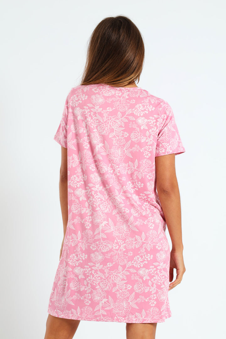 Floral Line Nighty - Pink