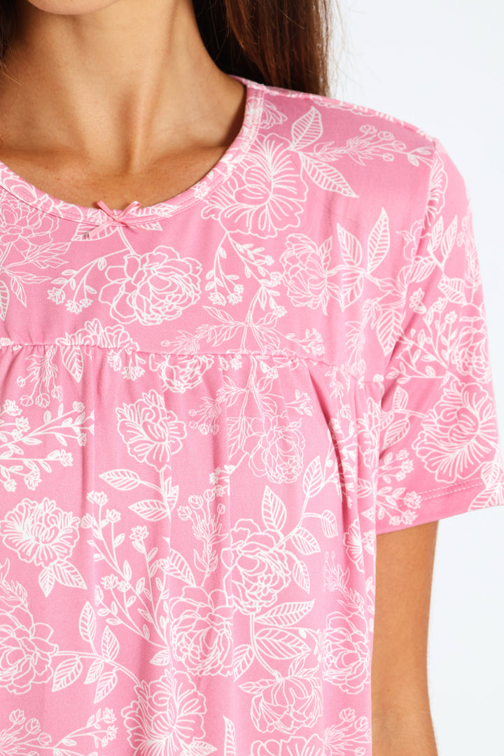 Floral Line Nighty - Pink