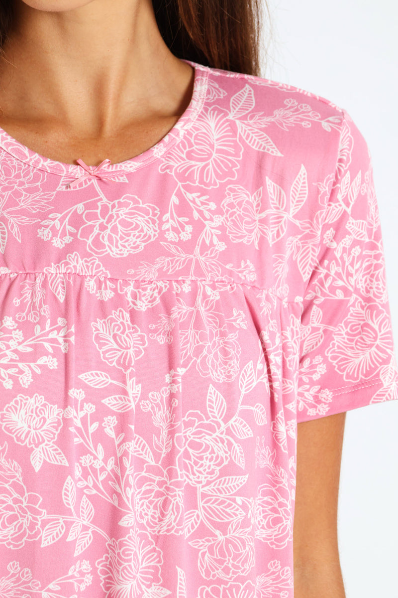 Floral Line Nighty - Pink