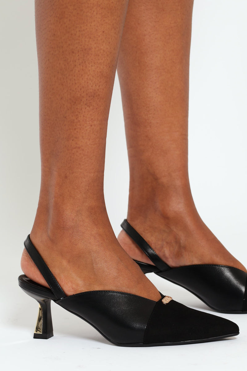 Pointed Slingback Kitten Heel - Black
