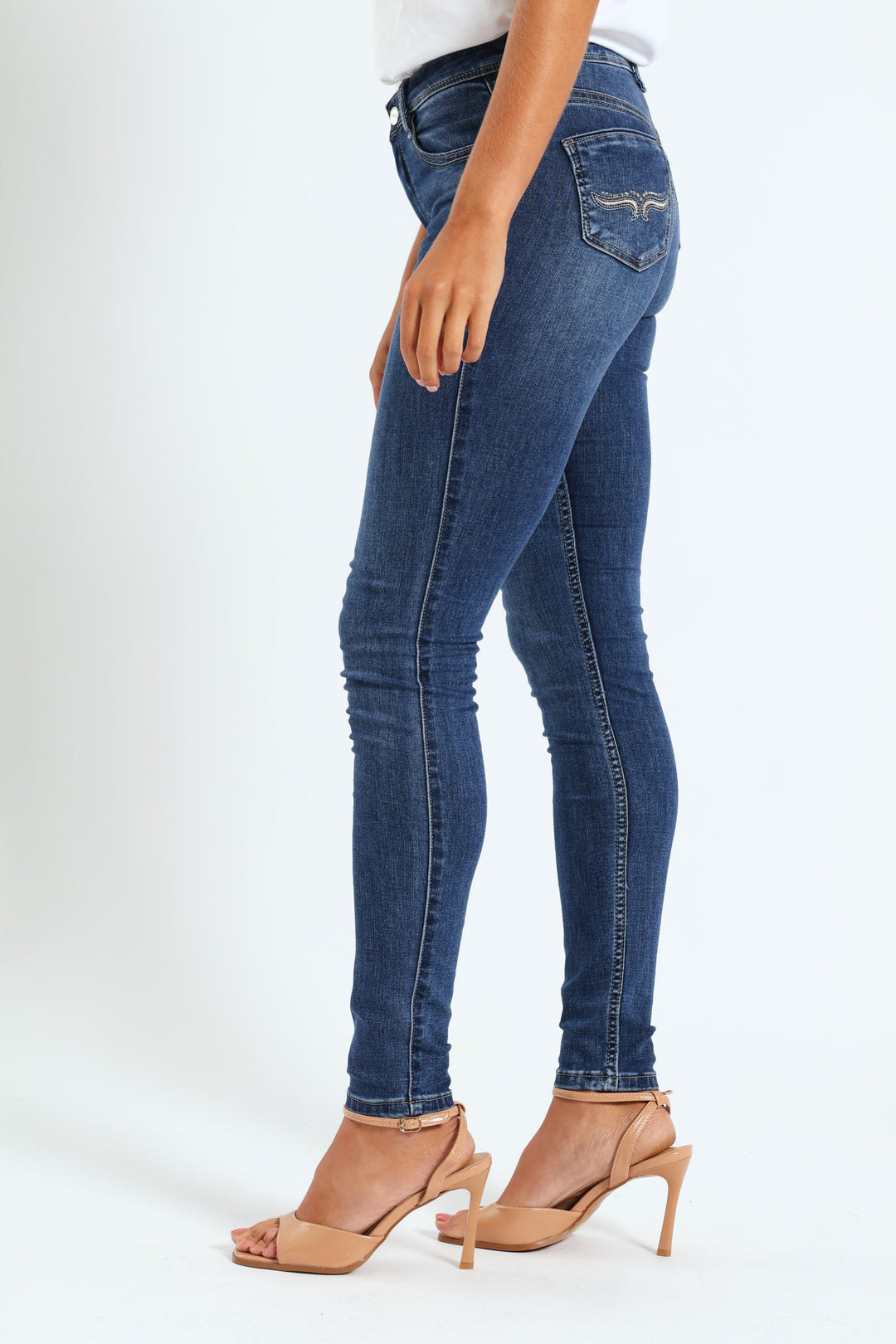 Axel Skinny Jean With Back Pocket Embroidery Detail - Mid Blue