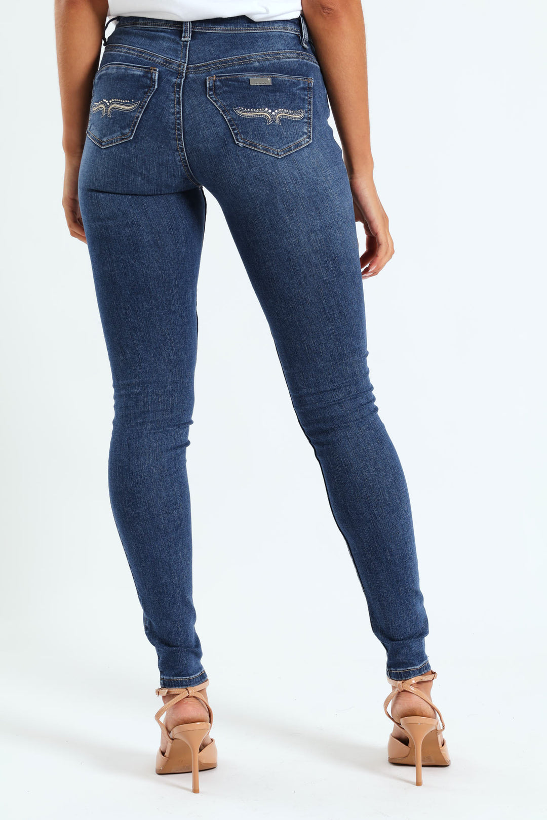 Axel Skinny Jean With Back Pocket Embroidery Detail - Mid Blue