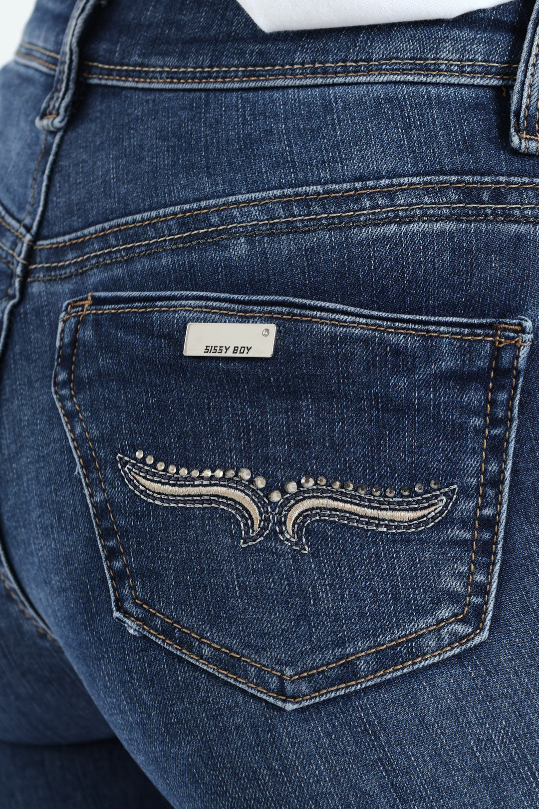 Axel Skinny Jean With Back Pocket Embroidery Detail - Mid Blue