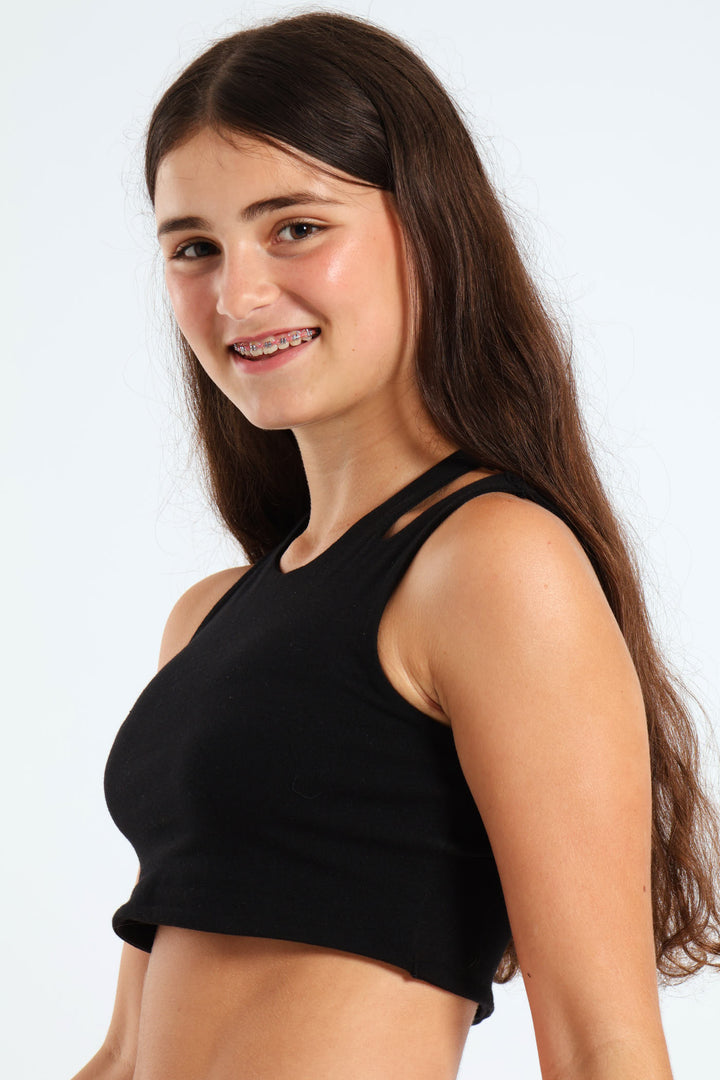 Girls Crop Vest - Black