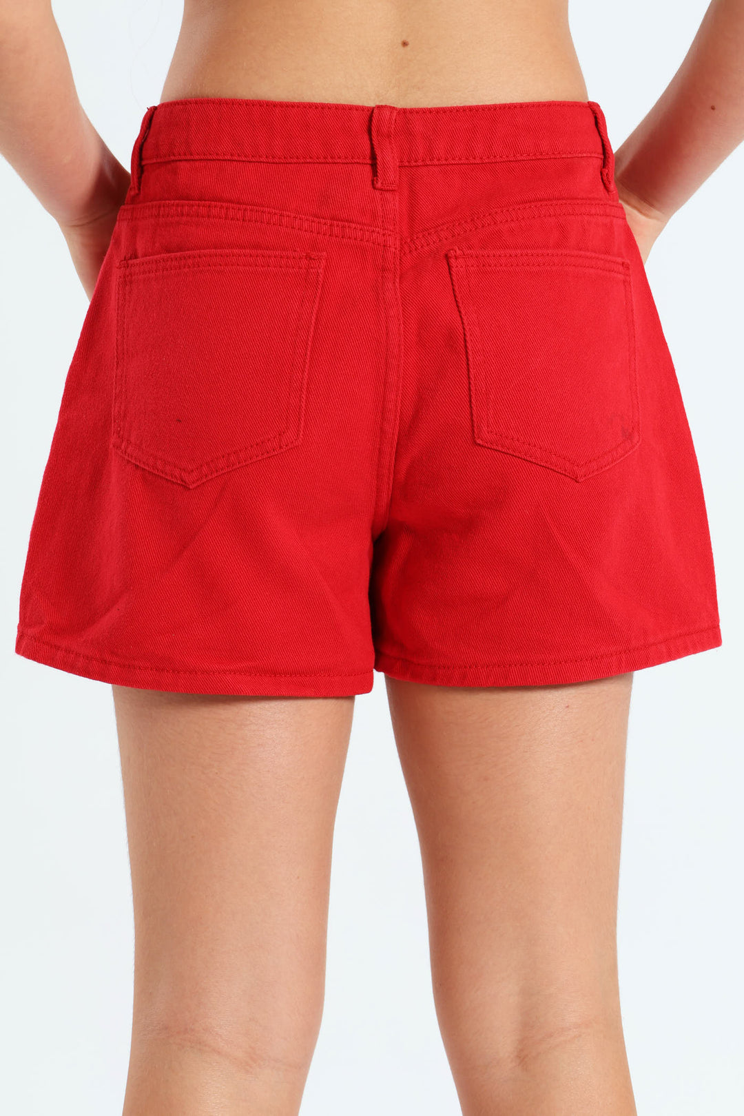 Girls Denim Cheeky Shorts - Red