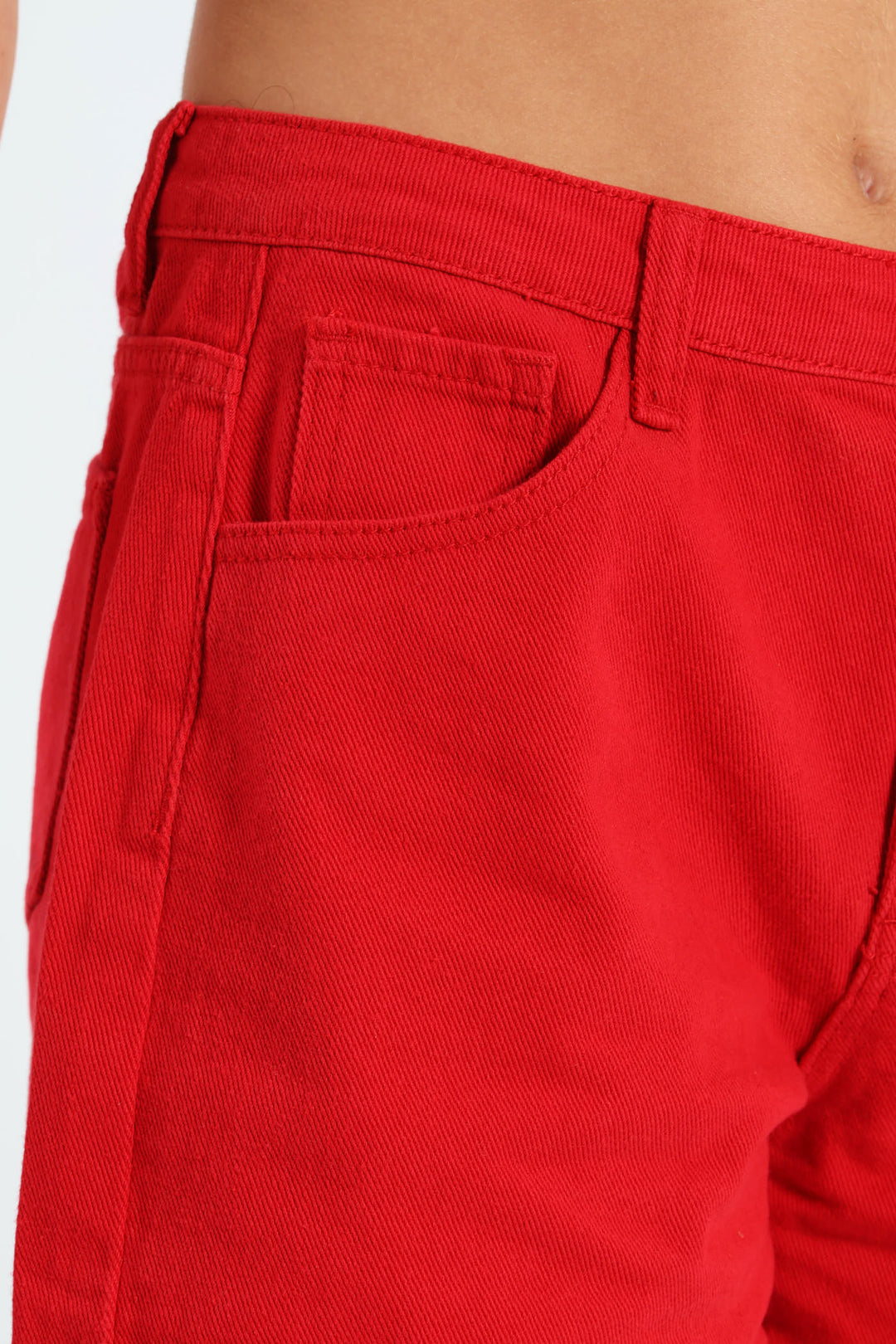 Girls Denim Cheeky Shorts - Red