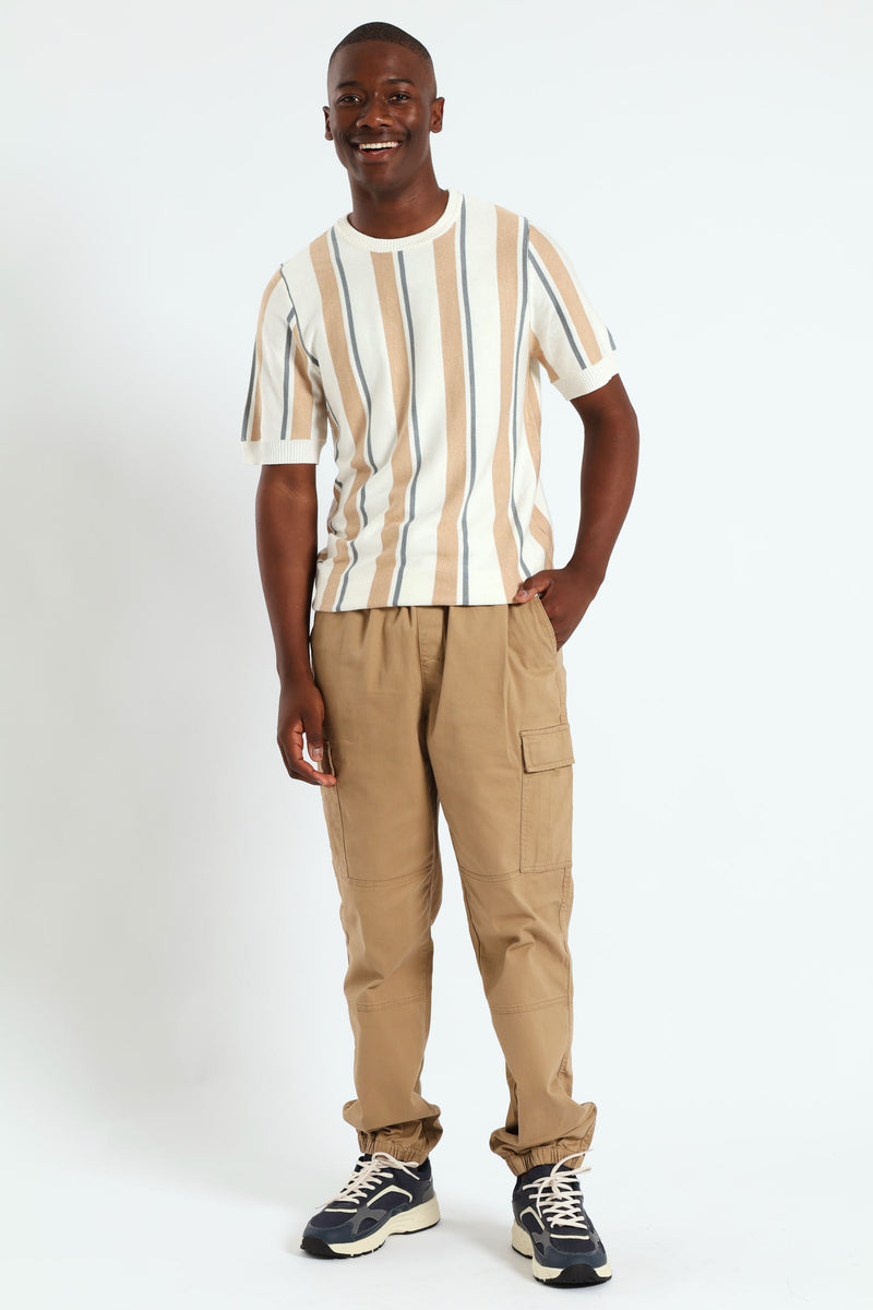 Stripe Knit Fine Gauge Crew Tee - Off White