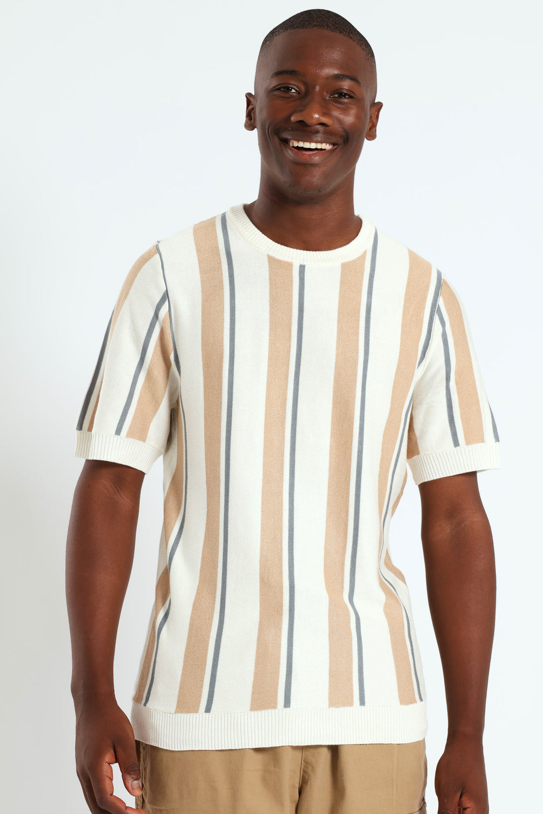 Stripe Knit Fine Gauge Crew Tee - Off White
