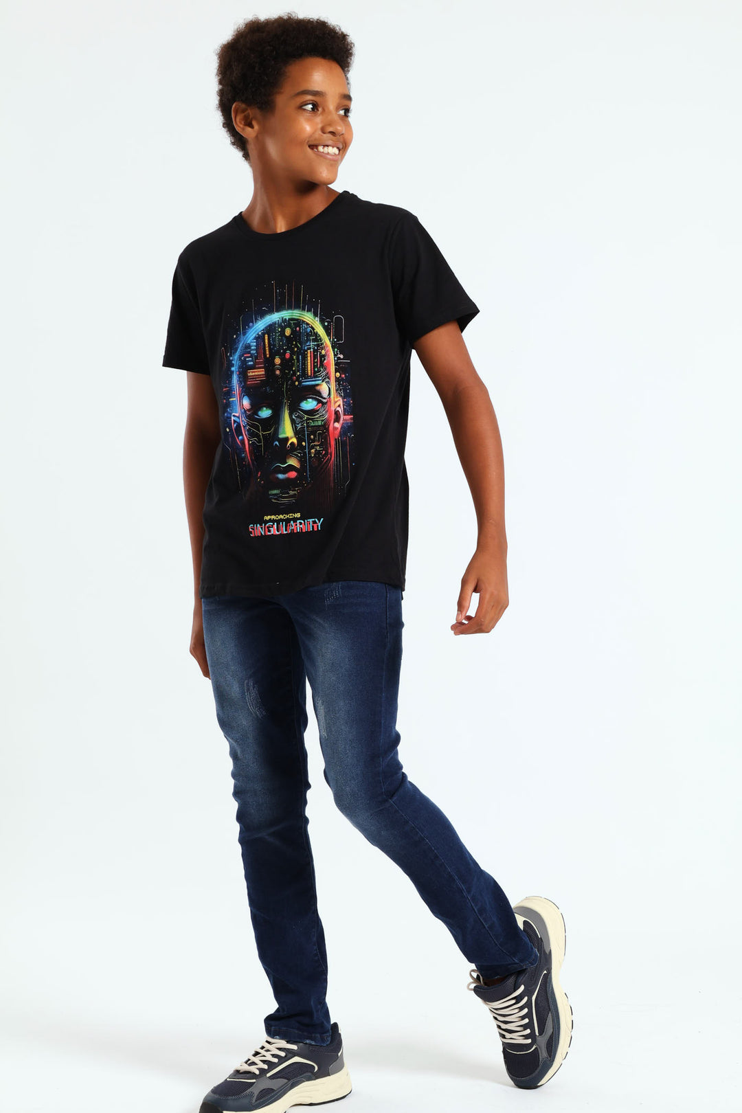 Boys AI Print Tee - Black