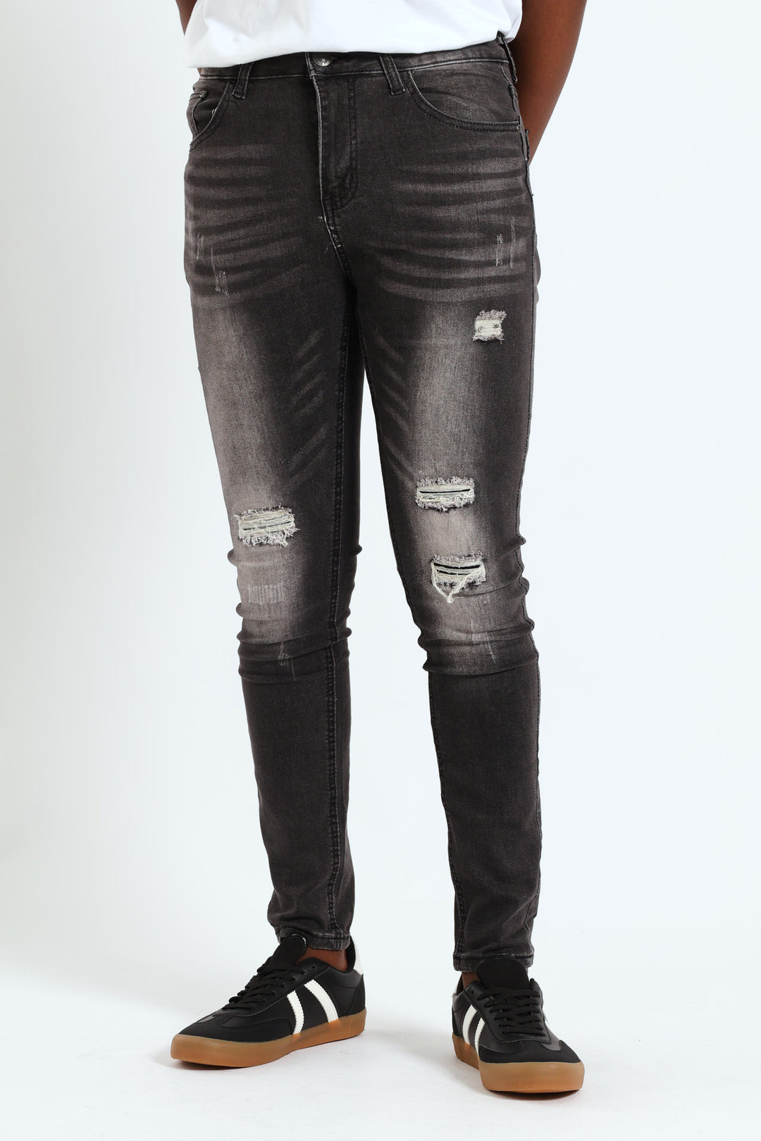 Rip & Repair Knee Skinny Denim - Black