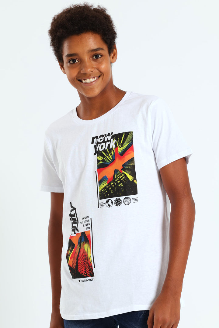Boys New York Abstract Print Tee - White
