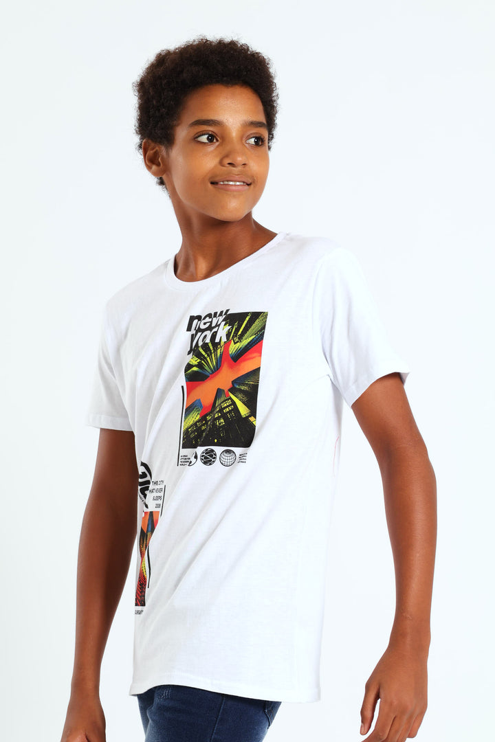 Boys New York Abstract Print Tee - White
