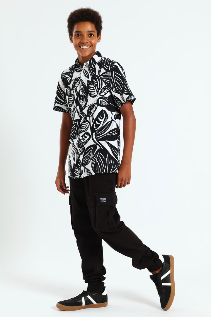 Boys Big Floral Shirt - Black/White