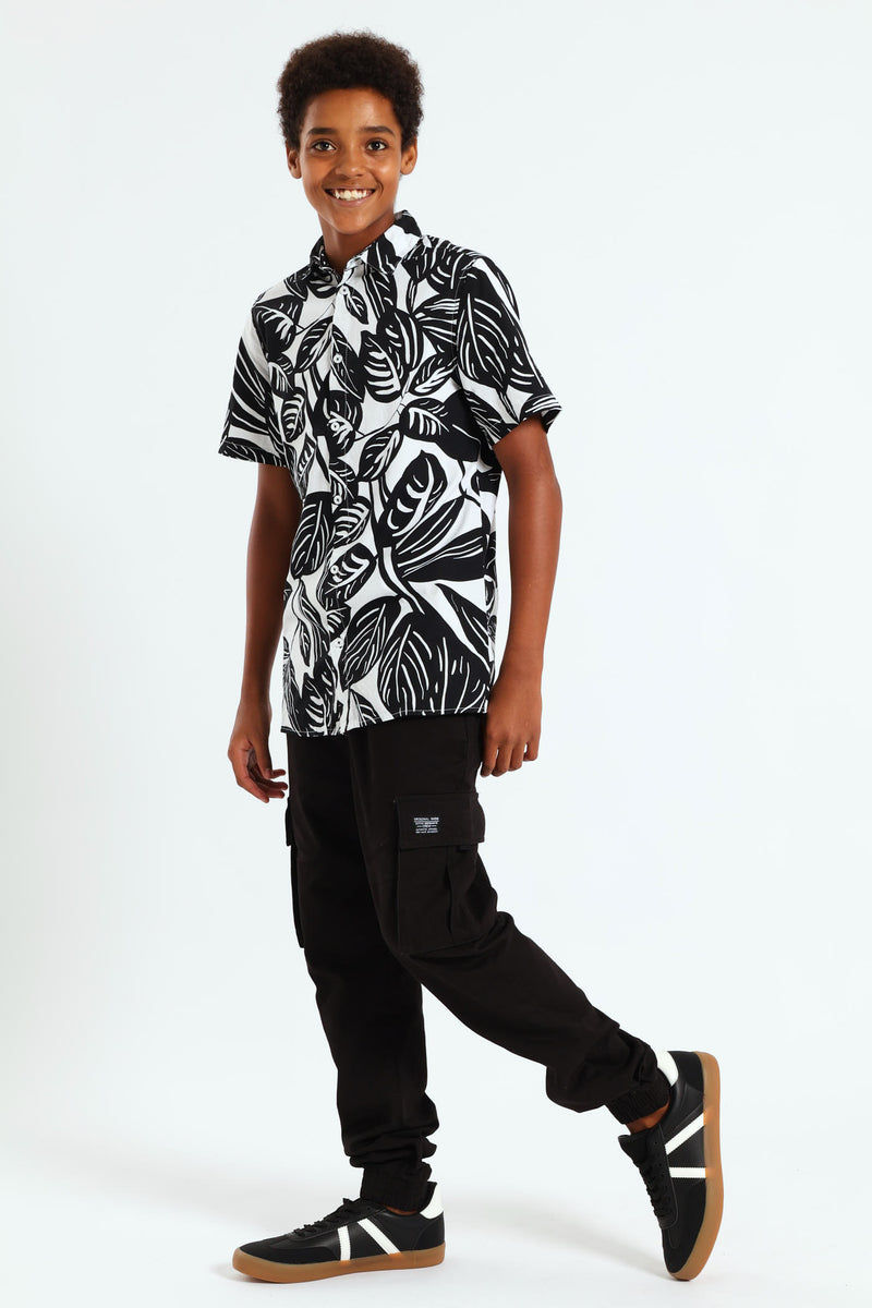 Boys Big Floral Shirt - Black/White