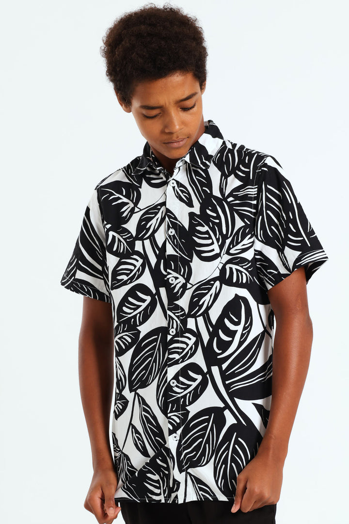 Boys Big Floral Shirt - Black/White