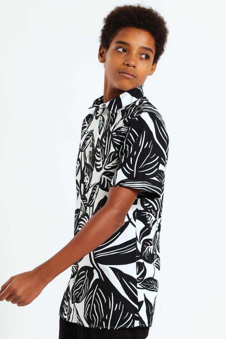 Boys Big Floral Shirt - Black/White