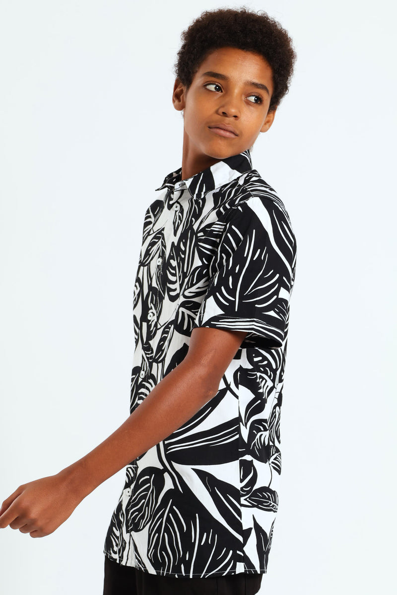 Boys Big Floral Shirt - Black/White