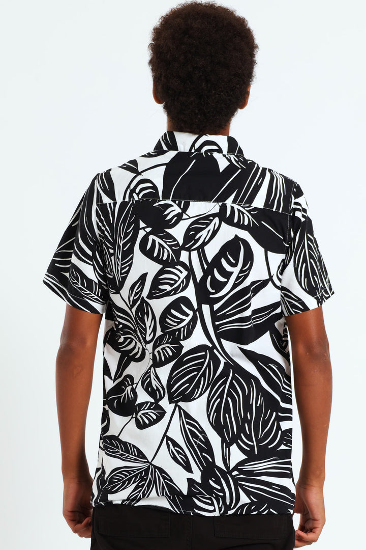 Boys Big Floral Shirt - Black/White