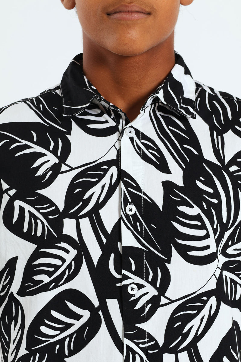 Boys Big Floral Shirt - Black/White