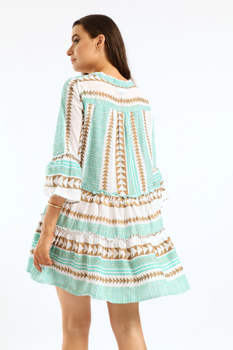 Smocked Chest Elasticated Cap Sleeve Dress - Multi