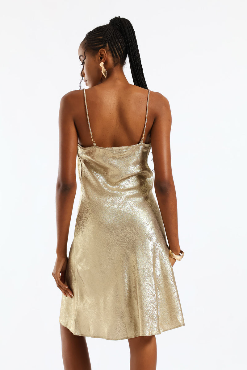 Strappy Bling Mini Slip Dress - Gold