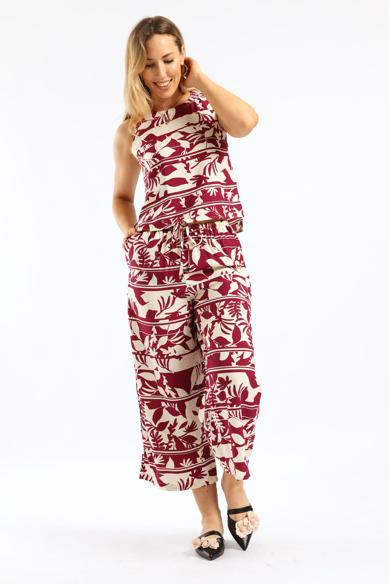 Pull-On Wideleg Culotte Pants - White/Magenta