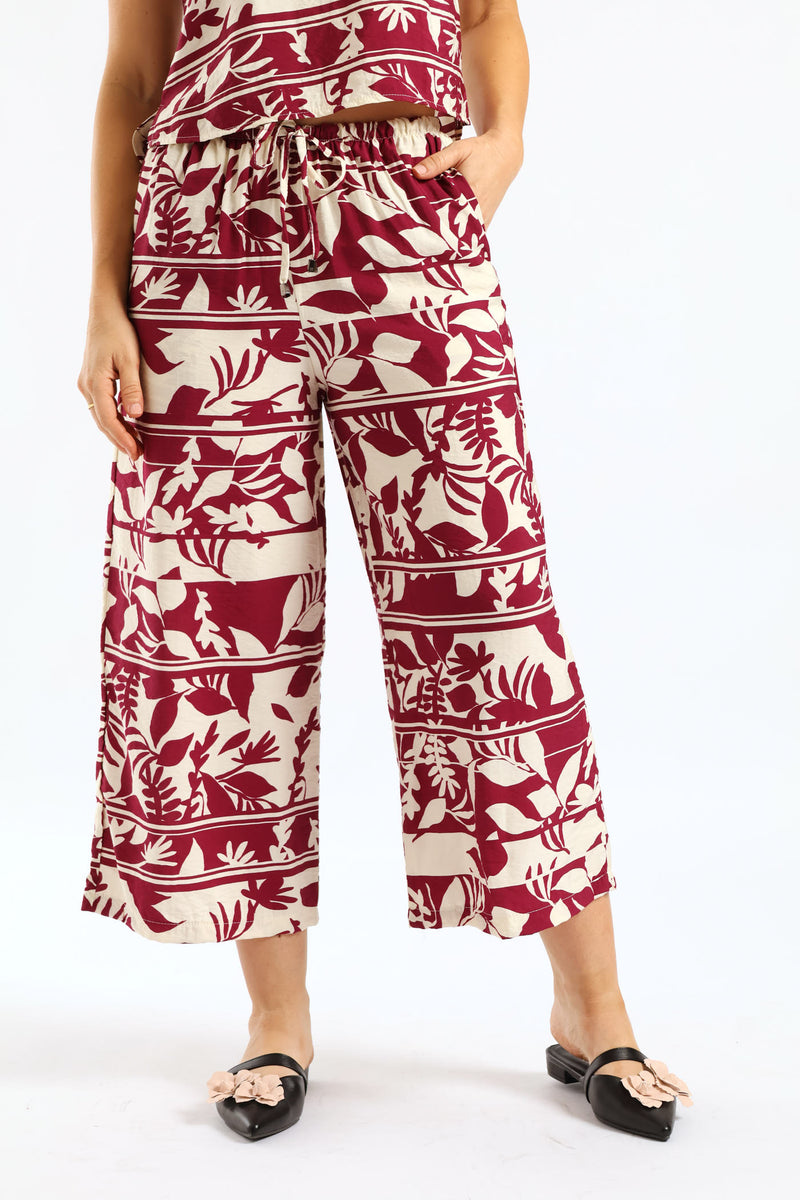 Pull-On Wideleg Culotte Pants - White/Magenta