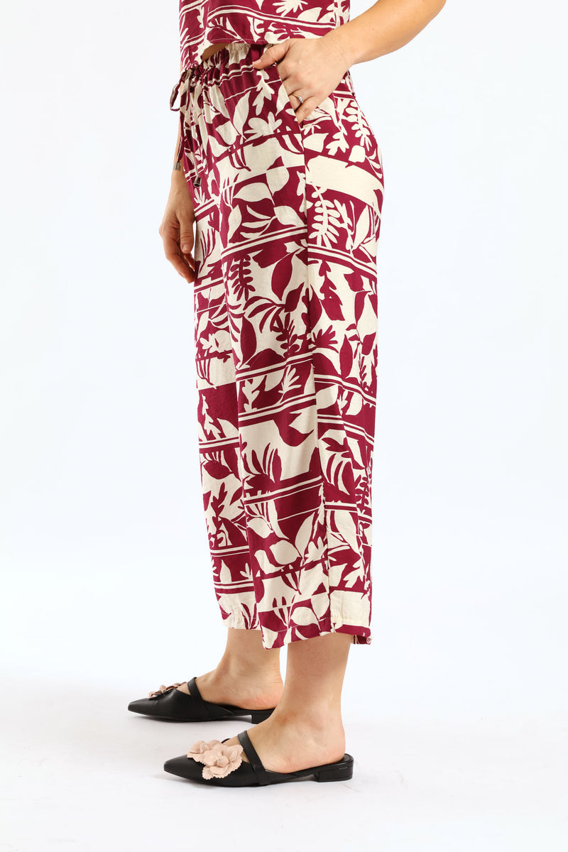 Pull-On Wideleg Culotte Pants - White/Magenta