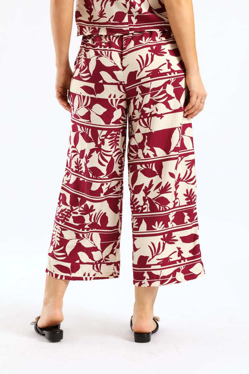 Pull-On Wideleg Culotte Pants - White/Magenta