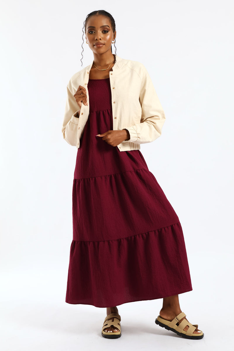 Button Through Welt Pocket Linen Bomber - Oatmeal