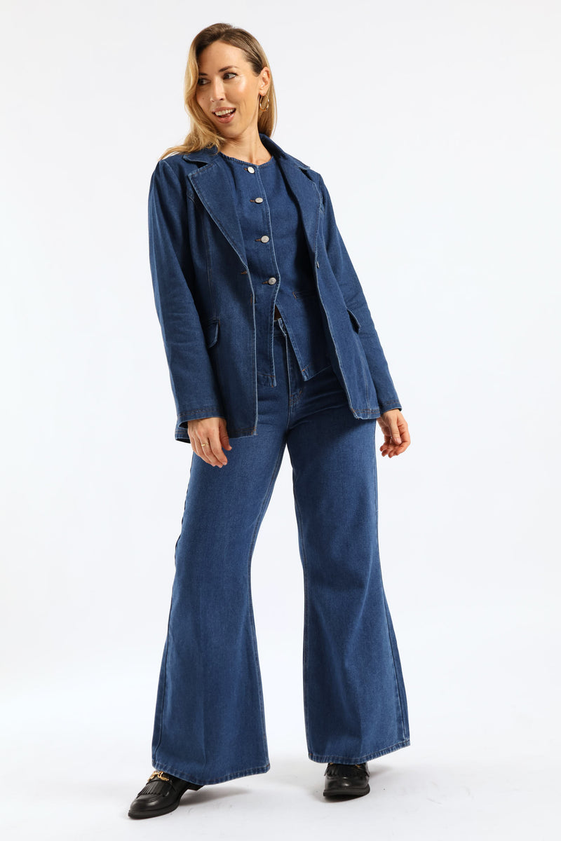 Hi-Rise Crease Front Flare Denim - Dark Wash