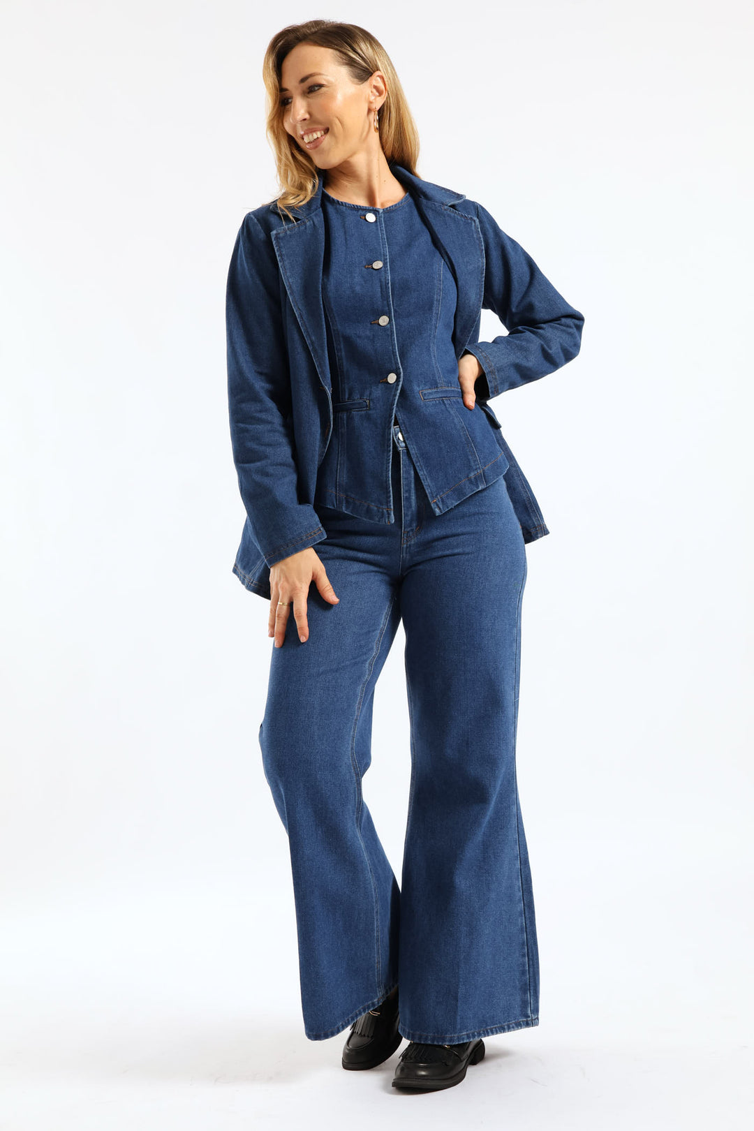 Long Length Denim Waistcoat - Dark Wash