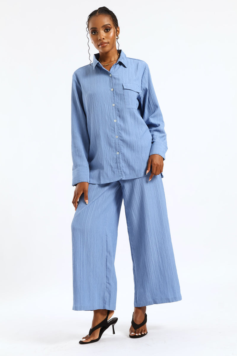 Pull-On Self Belt Wideleg Pants - Dusty Blue