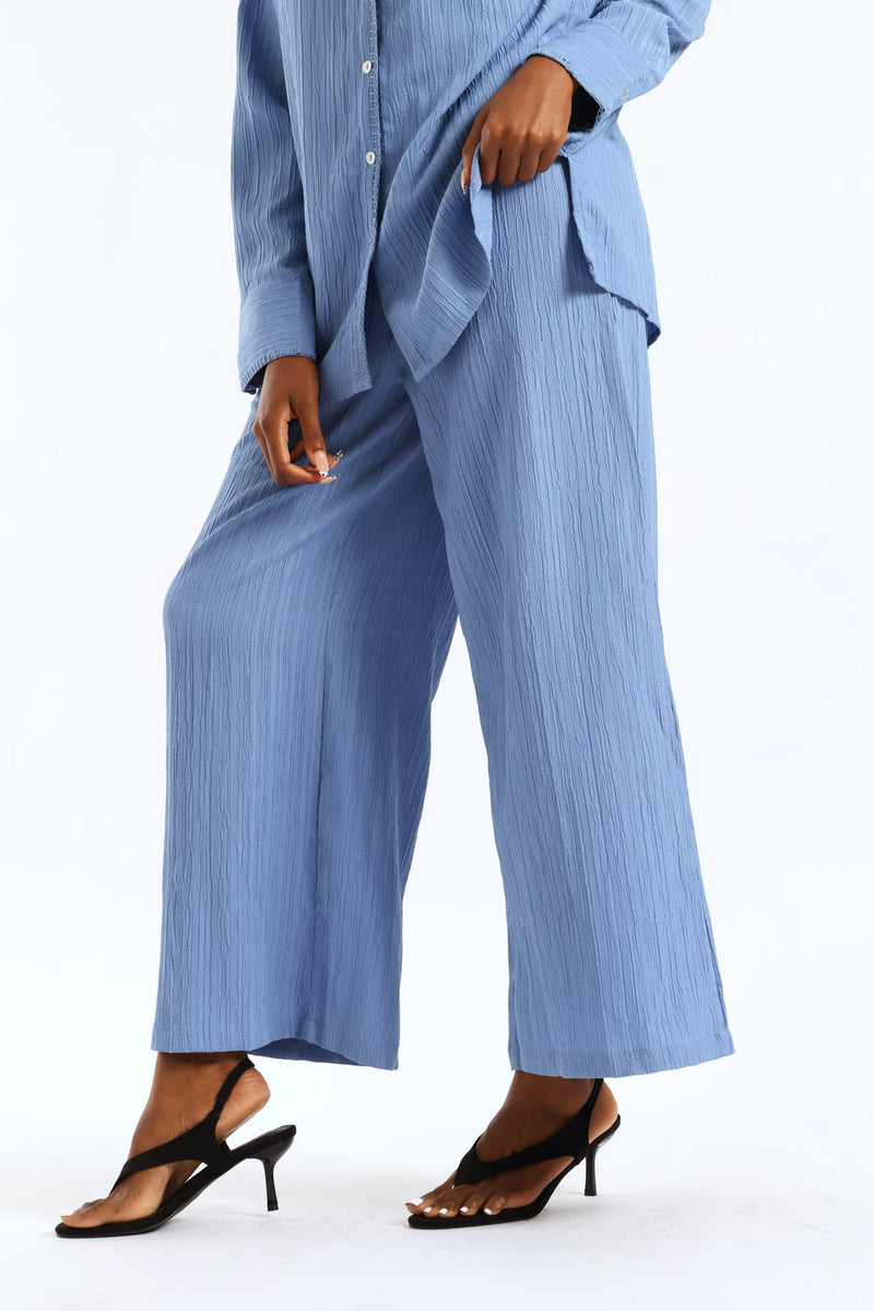 Pull-On Self Belt Wideleg Pants - Dusty Blue