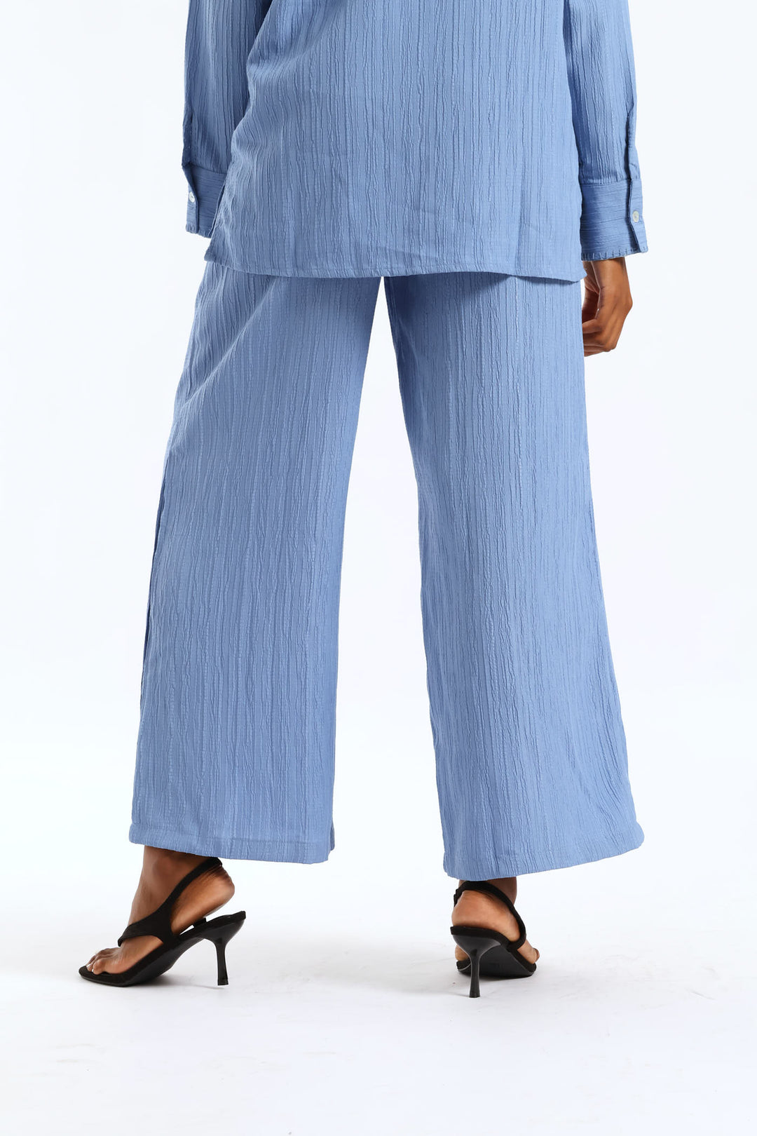 Pull-On Self Belt Wideleg Pants - Dusty Blue